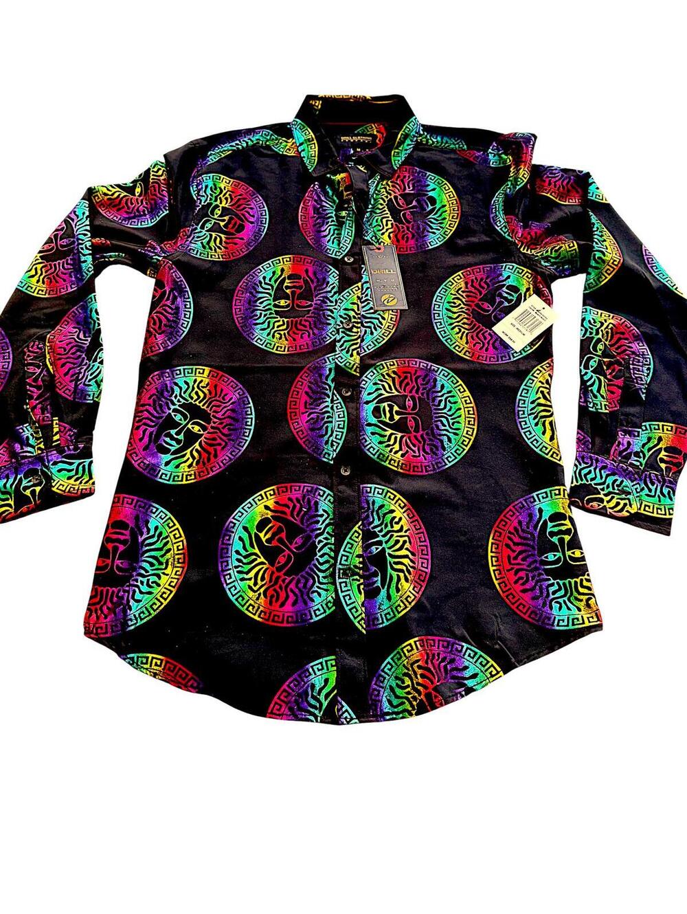 Drill Clothing Men's M Black Multi Color Medusa Head Print Long Sleeve Shirt
